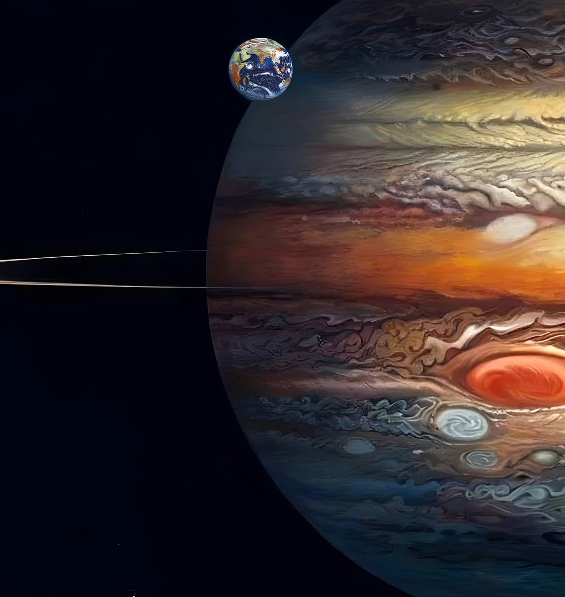 Physics2000's tweet photo. A visual representation of the size of Jupiter compared to Earth https://t.co/TpUPs0ywUc