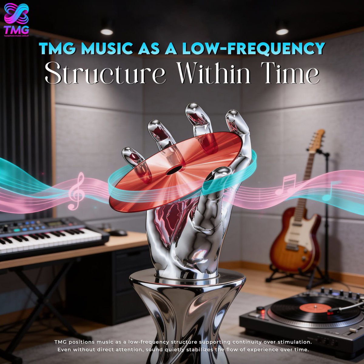 TunePush_Music's tweet photo. TMG Music as a Low-Frequency Structure in Time
Sound as quiet continuity
✅ Maintains stability without attention
✅ Runs steadily through changing moments
✅ Supports coherence over time
#TMG #TMGMusic #TunePush #TunePushMusicGroup #LowFrequencySound #TemporalStructure https://t.co/cdAmd2Rfbb