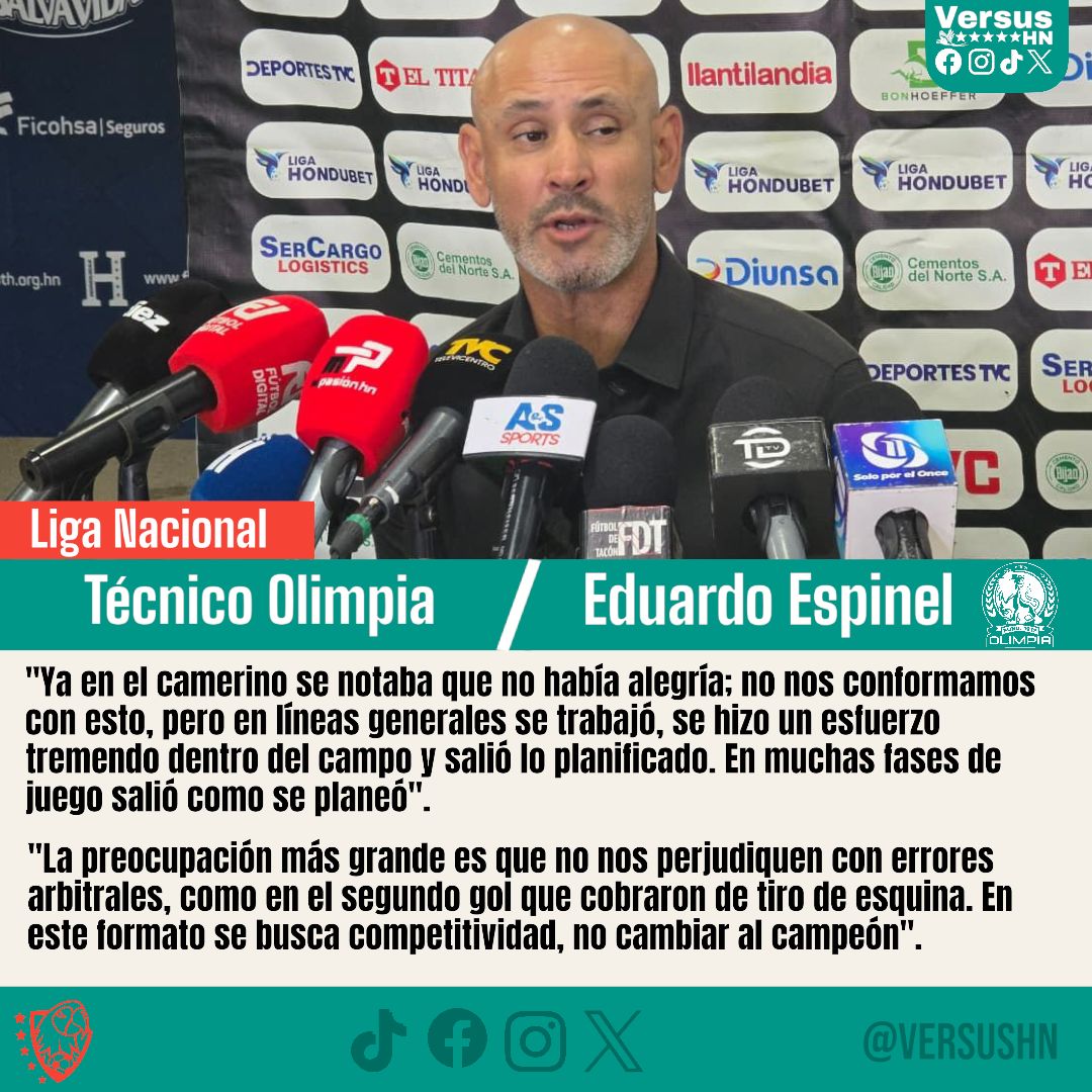 ⚪ #VersusHN|| 🚨 Espinel queda conforme con el empate ⤵️

↪️ Explicó que el partido de vuelta en el Nacional será igual de complicado.

↪️ Dijo que, a pesar que no tuvieron un juego brillante, aprovechó oportunidades.

#Olimpia #Marathón #GranFinal #Deportes
