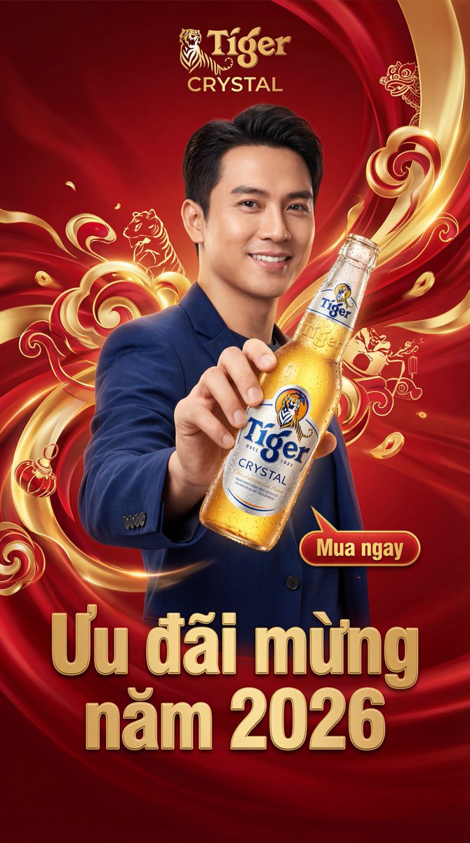 YaoHuynh's tweet image. Day 01/∞ — Daily AI Banner | Commercial Challenge
#TigerCrystal • Vietnamese New Year 2026 🧧✨
Format: Paid-ads-ready Key Visual
Drop a product photo (or brand + product).
I’ll turn it into a conversion-ready key visual.
 Prompt below 👇
#AIDesign #KeyVisual #Advertising