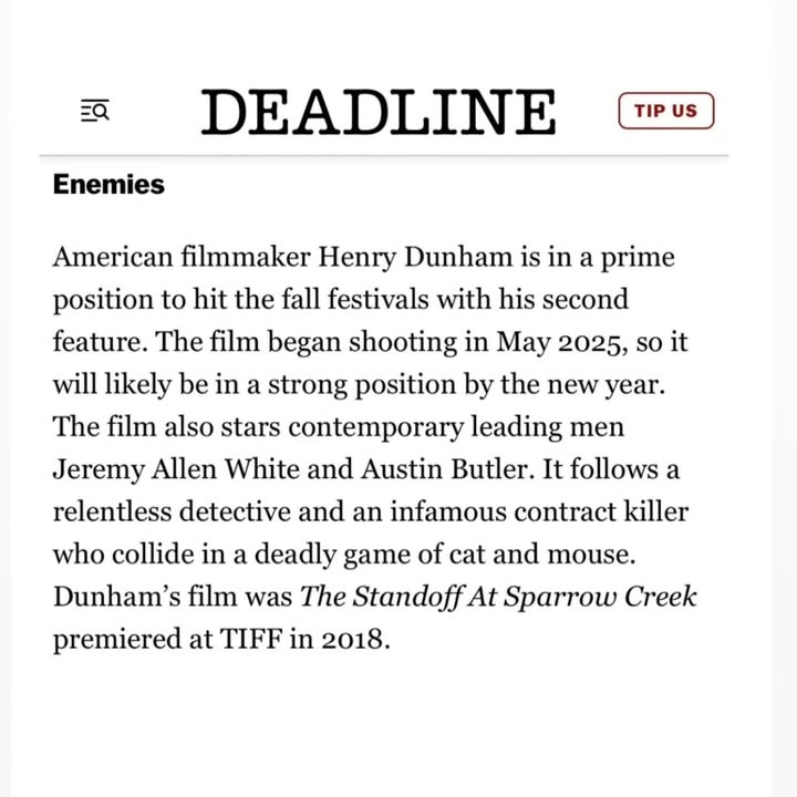acervobutler's tweet image. 🚨AUSTIN IS BACK! Há chances de "ENEMIES" aparecer nos festivais de cinema de outono esse ano.

Estrelado por Austin Butler e Jeremy Allen White filme da A24.

O filme acompanha um detetive implacável e um infame assassino de aluguel que se envolvem em um jogo mortal.