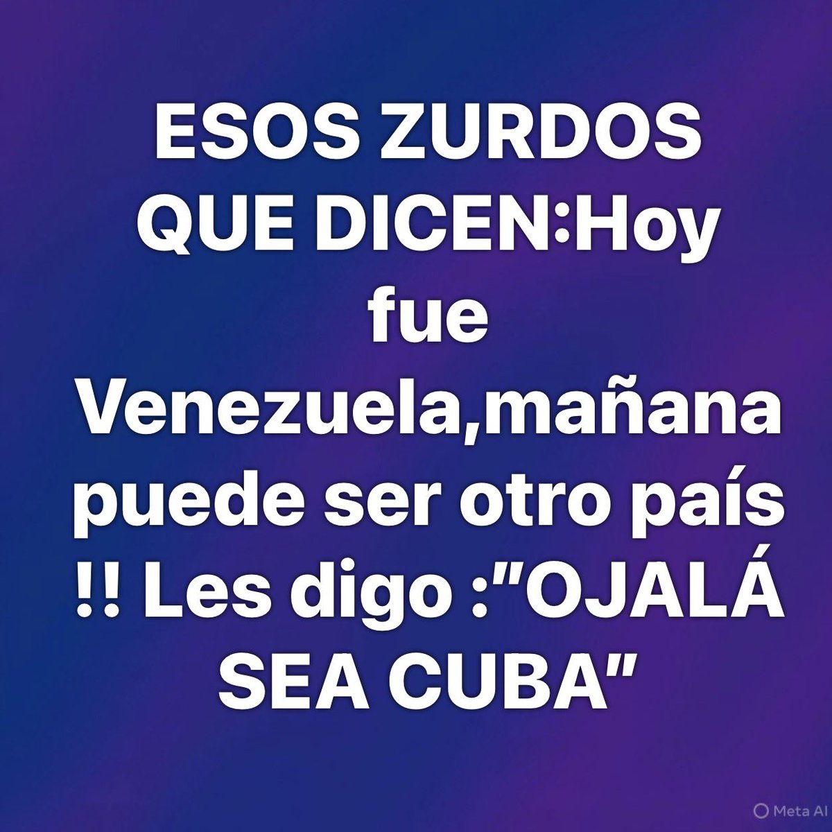 Esos chairos resentidos zurdos de 💩 que dicen: "Izdiki hoy fué Venezuela, mañana puede ser otro país 🤡‼️"

Les digo: OJALÁ SEA CUBA‼️

Y después TODO Iberoamérica Libre de socialismo ☭‼️