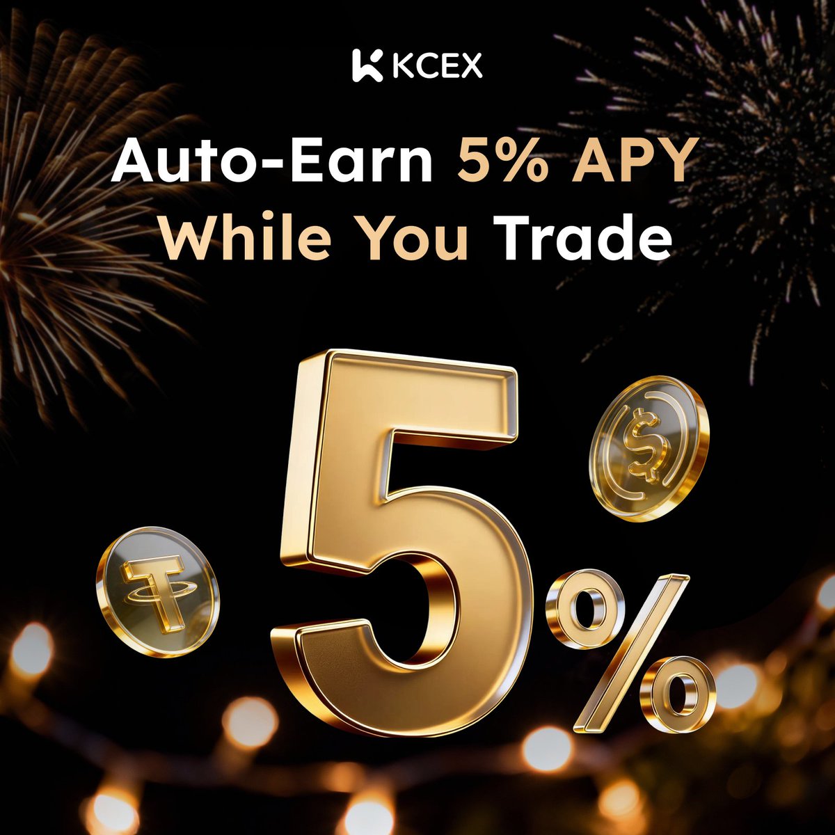 Put your $USDT / $USDC to work at 5% APY, paid daily.
 No lockups. No extra steps.

Available in Spot &amp; Futures Accounts — and your funds stay tradable on #KCEX.