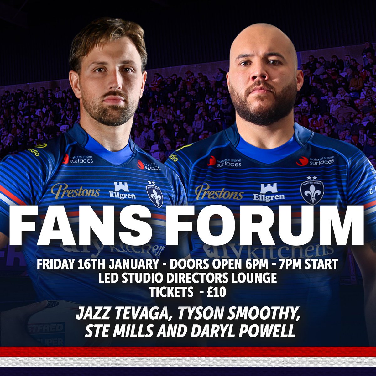 🎙️ 2026 Kick Off Forum!!

Come along and hear from our new stars, Tyson Smoothy and Jazz Tevaga alongside Head Coach, Daryl Powell and Director of Rugby, Ste Mills!

 👉🏻 wttickets.fixturesdigital.com/events

#UpTheTrin