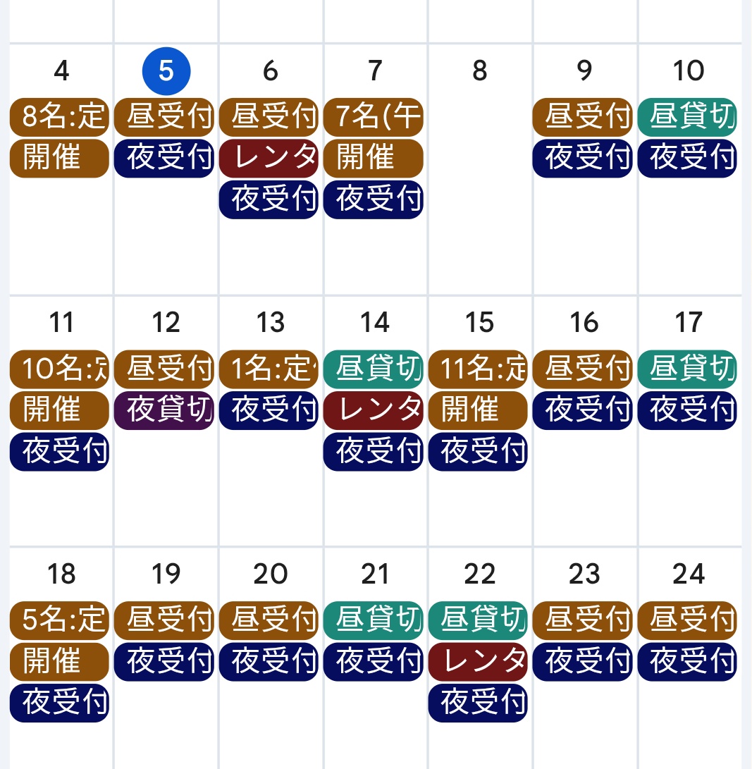 こんばんは、SURE SHOTです。
現在のご予約状況です。
7日㈬　現在7名(午後参加1名)
8日㈭　店休日
9日㈮　受付中
10日㈯　貸切済
11日㈰　現在10名
12日㈪　受付中
13日㈫　現在1名
14日㈬　貸切済
15日㈭　現在11名

参加者まだまだ大募集‼️
皆さまのエントリーお待ちしております🤗