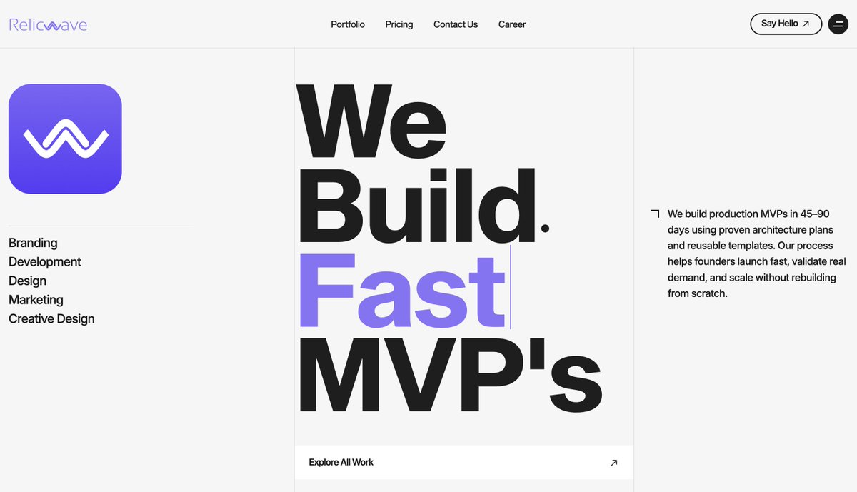 RelicwaveTech's tweet image. Speed matters.
Architecture matters more.We build MVPs that don’t need rewriting. Let's Talk...
#StartupAgency #Founders #BuildInPublic