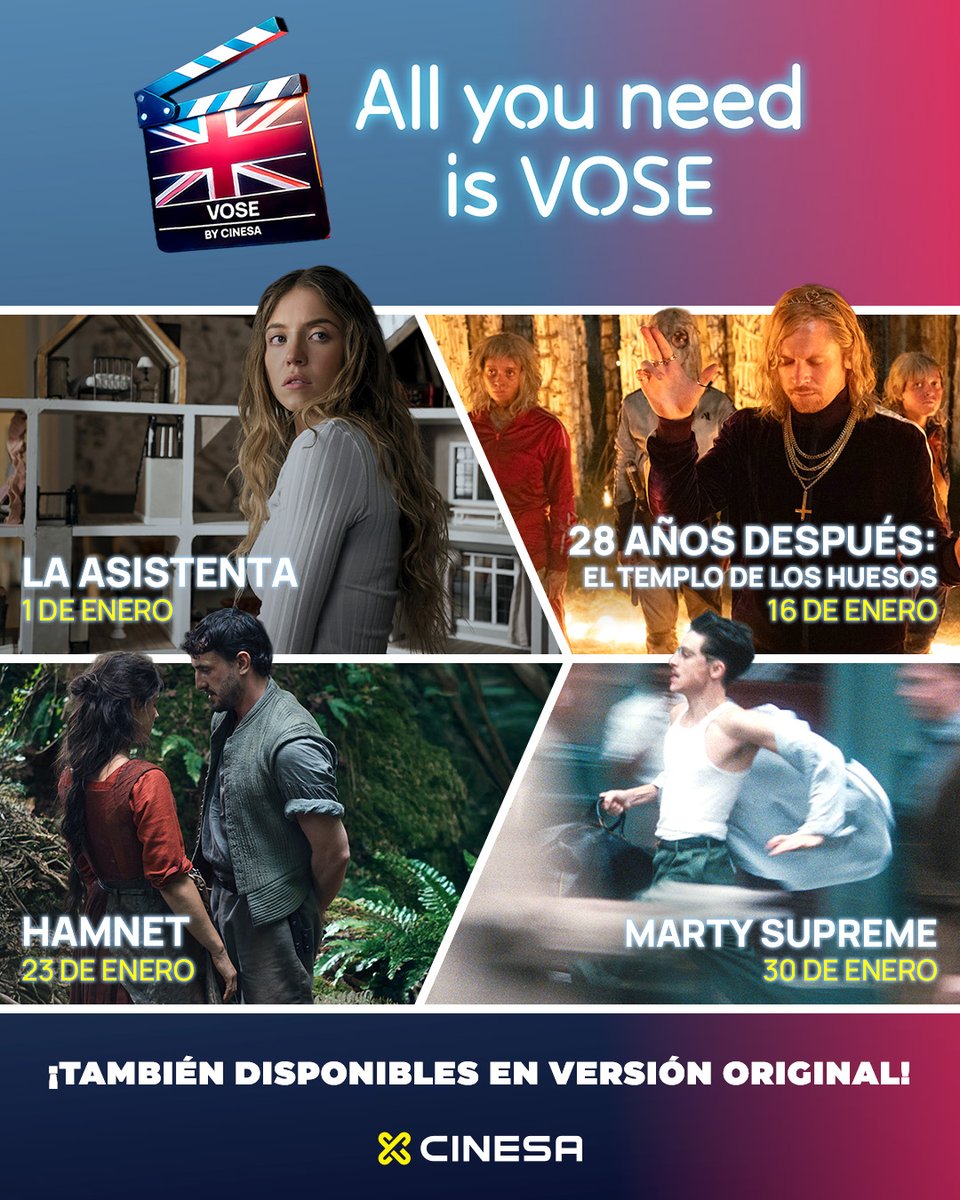 Cinesa's tweet image. All you need is #VOSE 💖
Este enero no te pierdas los mejores estrenos también en versión original subtitulada al español. Consulta cines y sesiones en 👉 cinesa.es