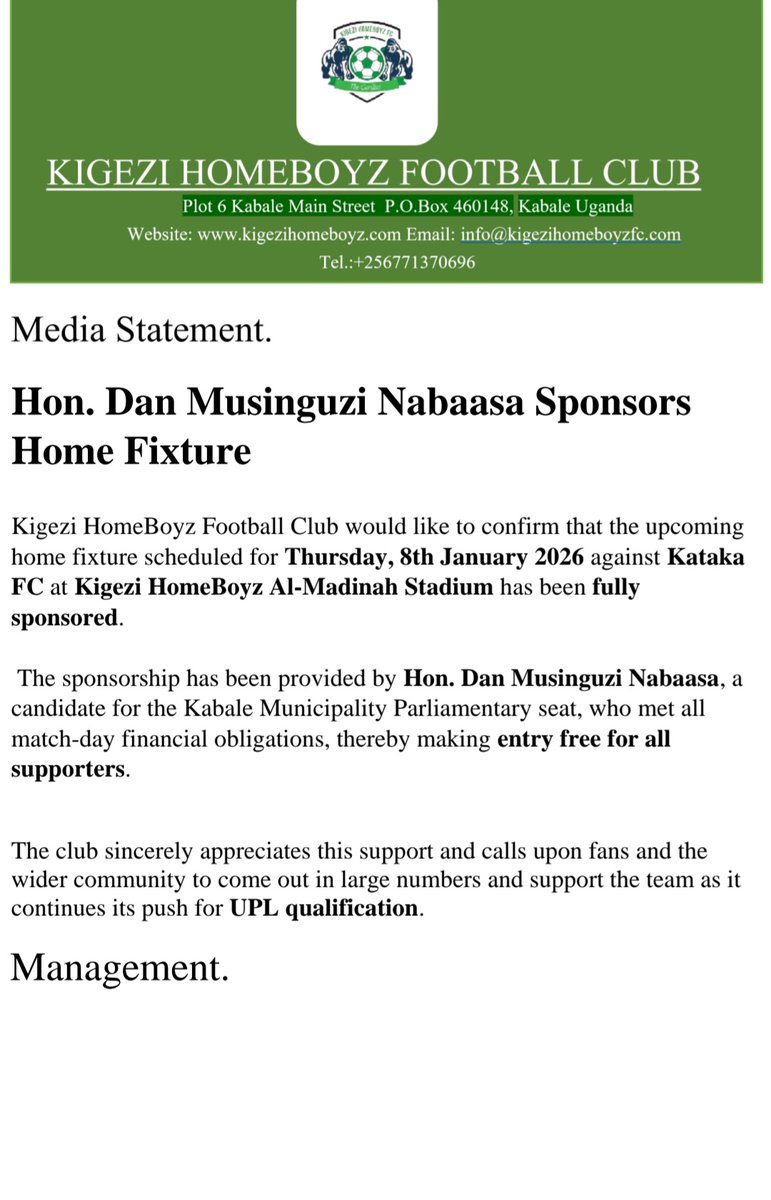 Club Statement. 

#KHBFC