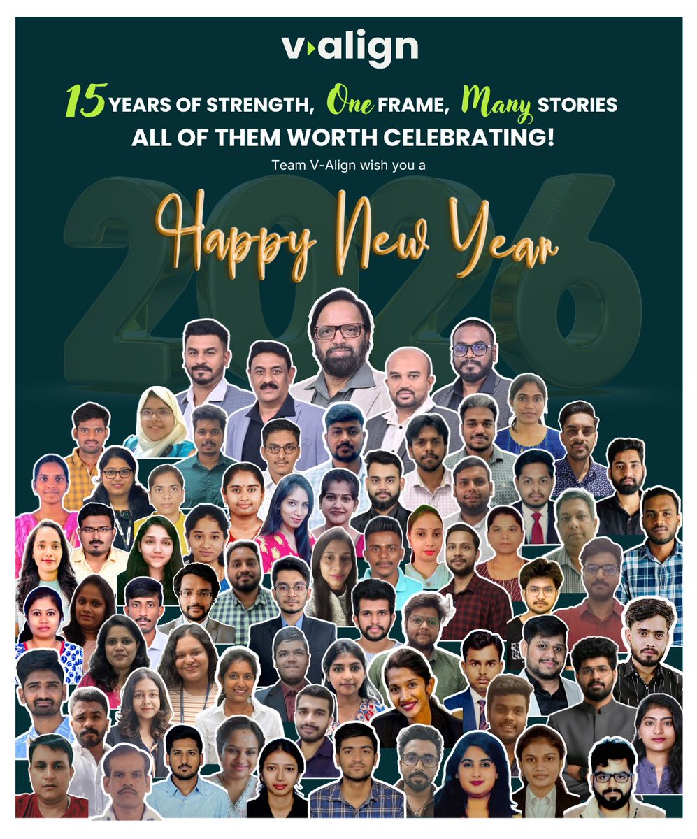 valigntech's tweet photo. 15 years. One strong team. Countless stories.❤️ 

As we step into 2026, we are grateful for every individual who has shaped our success and excited for all that’s ahead. 🌱✨

#NewYear2026 #HappyNewYear2026 #HappyNewYear https://t.co/SSNjqi8JA4