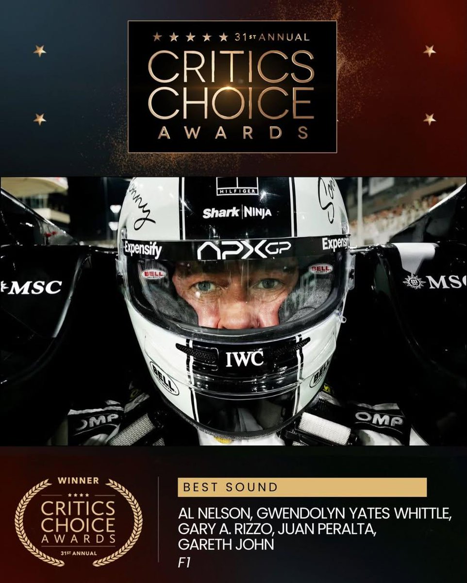 Congratulations #F1 movie and <a href="/LewisHamilton/">Lewis Hamilton</a> #criticsChoice