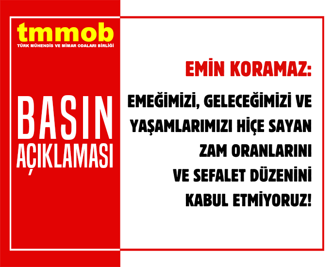TMMOB1954's tweet photo. TMMOB Yönetim Kurulu Başkanı Emin Koramaz, 5 Ocak 2026 tarihinde "Emeğimizi, Geleceğimizi ve Yaşamlarımızı Hiçe Sayan Zam Oranlarını ve Sefalet Düzenini Kabul Etmiyoruz!" başlıklı bir basın açıklaması yaptı.

https://t.co/ZVHC89jEzC https://t.co/T5VaH7abpE