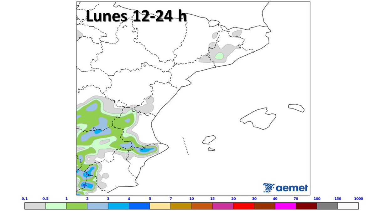 ➡️ Adjuntamos cartografía compartida por <a href="/AEMET_Andalucia/">AEMET_Andalucía</a> y <a href="/AEMET_CValencia/">AEMET Comunitat Valenciana</a> sobre la acumulación de nieve prevista en el SE. La cota de nieve bajará hasta los 600/700 msnm al inicio de la madrugada ❄️. La parte final del frente frío coincidirá con la cota más baja