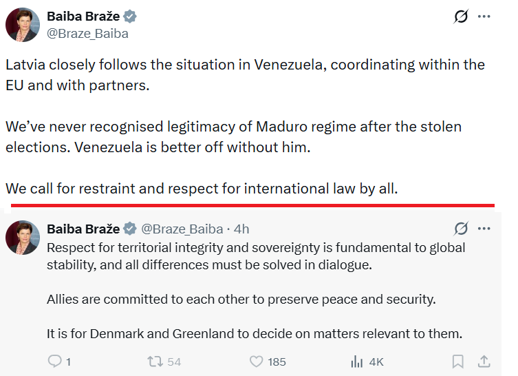 BITHYCLE's tweet image. Kad ASV sola uzbrukt neatkarīgām valstīm Eiropā, @Braze_Baiba un @Arlietas pēkšņi rūp starptautiskas tiesības un teritoriālā integritāte. Bet, kad ASV melo par narkotikām, lai nozagtu (privatizētu) Venecuēlas naftu, tad esot OK. Liekule