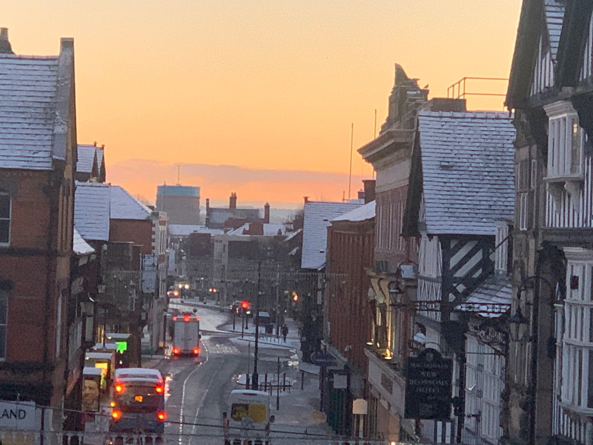 Chester in the snow at sunrise.
#Chester