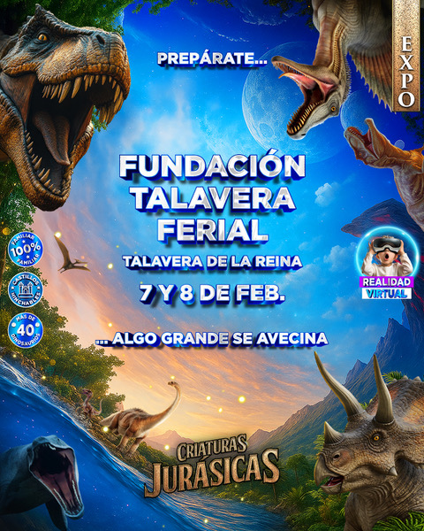 🦖 ¡Las Criaturas Jurásicas llegan a Talvera Ferial! 🦕

Los días 7 y 8 de febrero acogeremos la exposición “Criaturas Jurásicas”, una propuesta espectacular que hará viajar al pasado a grandes y pequeños.

📢 Muy pronto compartiremos más información…