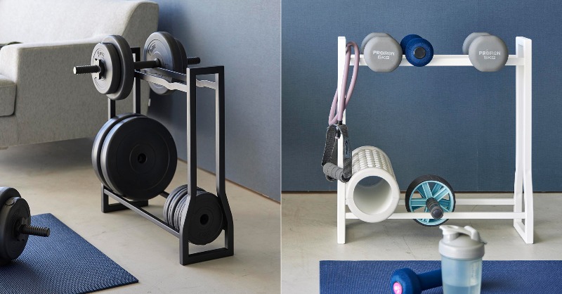 置き場所に困るダンベルセットをまとめて収納できるラック。 重量可変