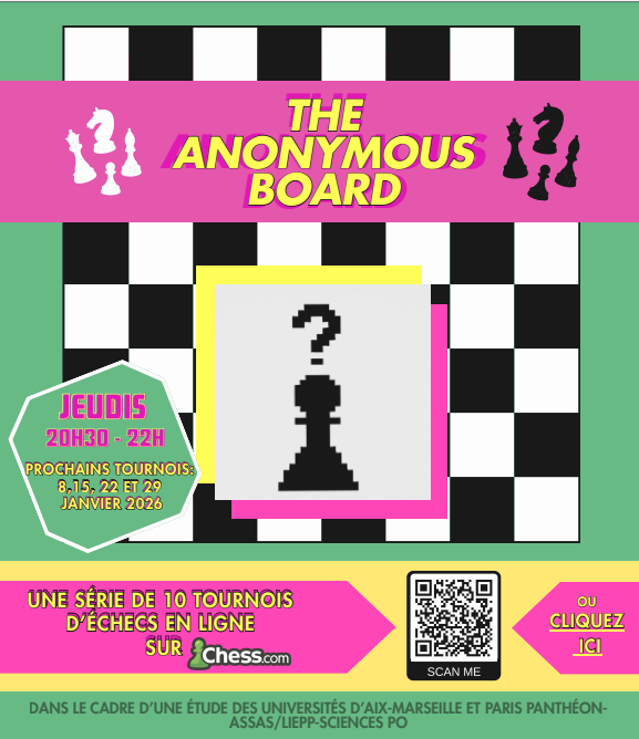 _AnonymousBoard's tweet photo. 🎉 L’équipe The Anonymous Board vous souhaite une excellente année !

Nos tournois reprennent — nouveau jour : jeudi, à partir de 20h30.

À très vite sur l’échiquier incognito ♟️🕶️
@chesscom_fr @ffechecs https://t.co/2aHEP7wKVM