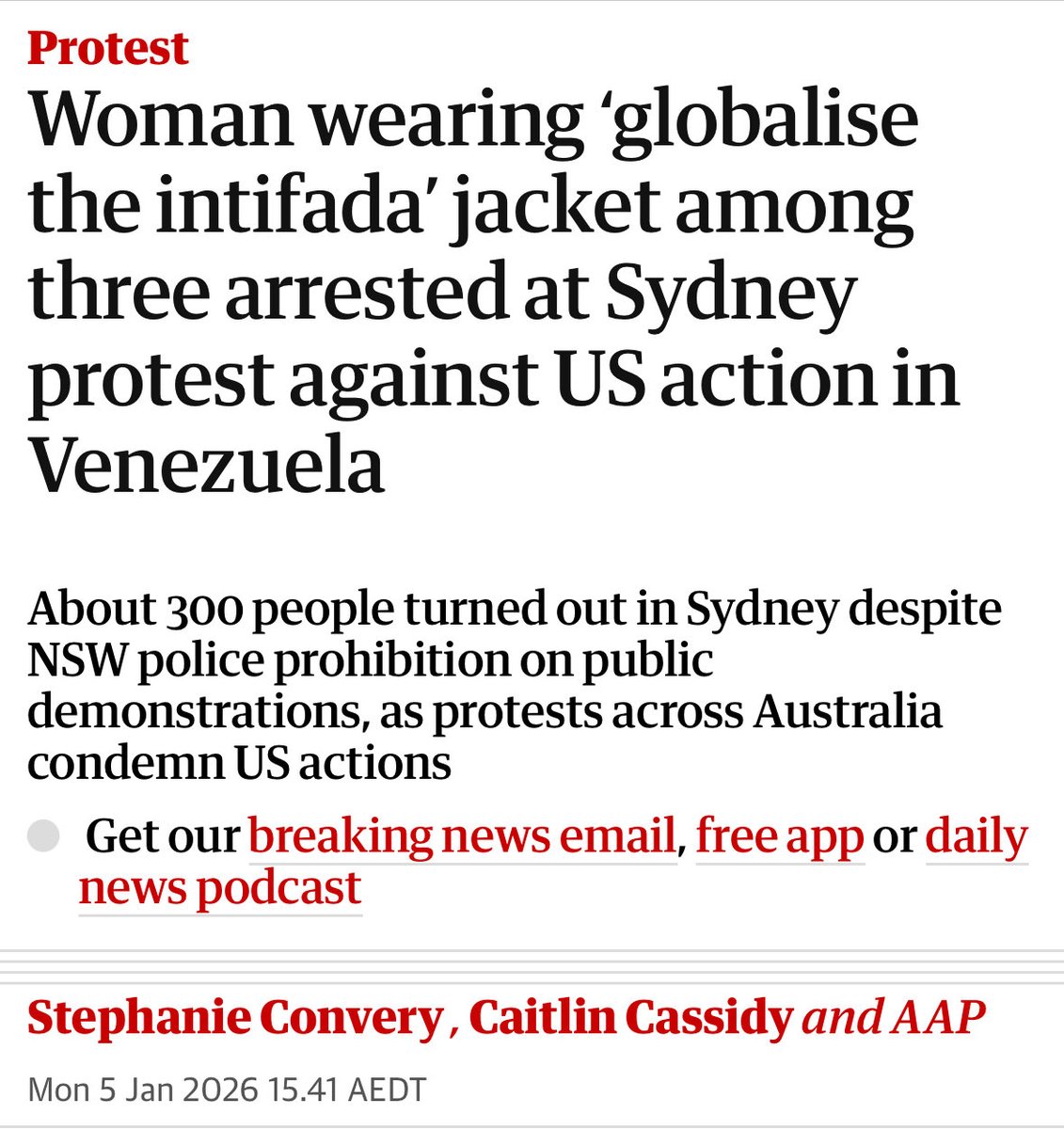 AltMediaWatch's tweet image. Last year a suspected Israeli war criminal wanted for the murder of 2 Palestinian children was free to walk the streets of Sydney. 

Meanwhile, you will be arrested for having an Arabic word on their jumper.