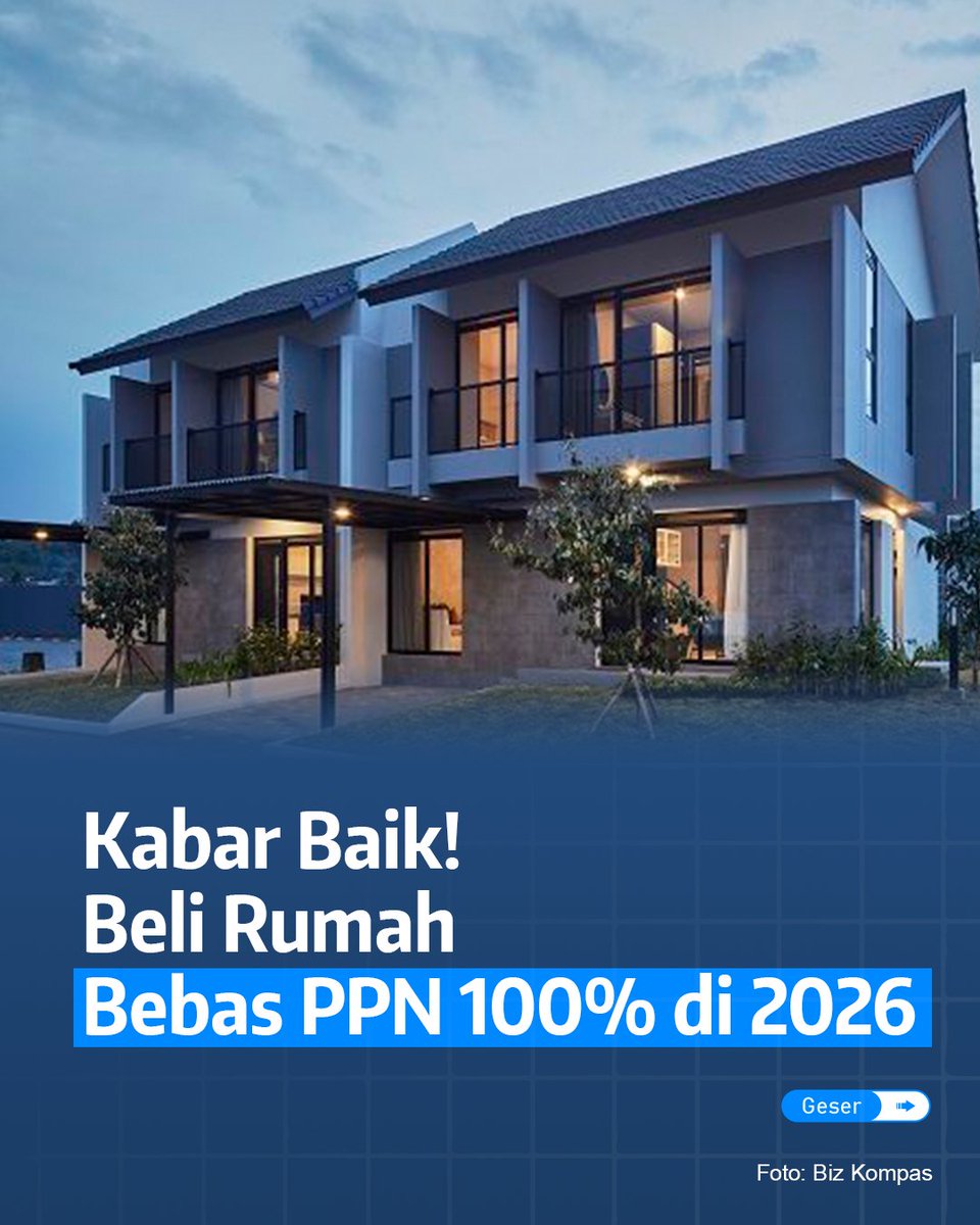33officialdotid's tweet photo. Kabar gembira buat kamu yang rencana beli rumah tahun ini! Pemerintah resmi memperpanjang insentif PPN Ditanggung Pemerintah (PPN DTP) lewat PMK Nomor 90 Tahun 2025.
Artinya, kamu bisa hemat puluhan bahkan ratusan juta rupiah saat beli rumah tapak atau apartemen baru. https://t.co/H6TMSupv9F