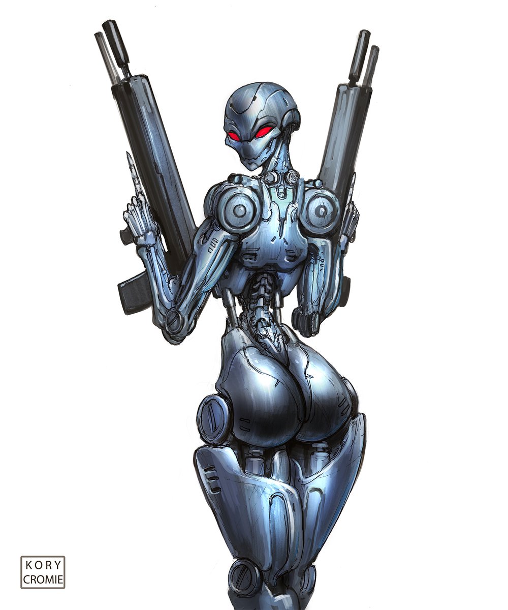 Sketched a T-800 Terminator fembot. Less dangerous then the regular ones since the clanging metal cheeks give away her position.