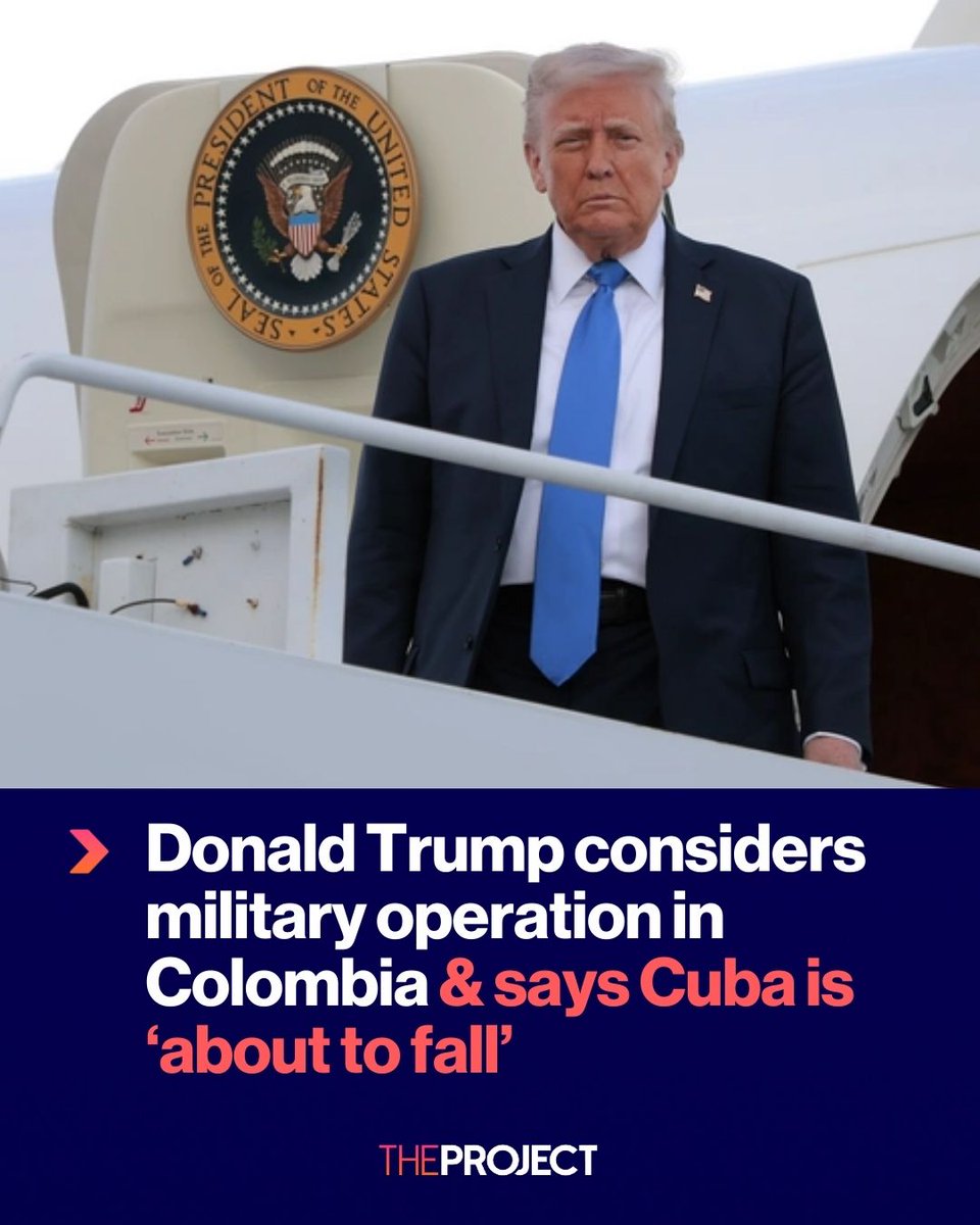 theprojecttv's tweet image. Donald Trump has reiterated that the United States “is in charge” of Venezuela, adding that he could envision a military operation to oust Colombia’s left-wing government.

 He also suggested that Cuba’s communist regime may be on the verge of collapse.