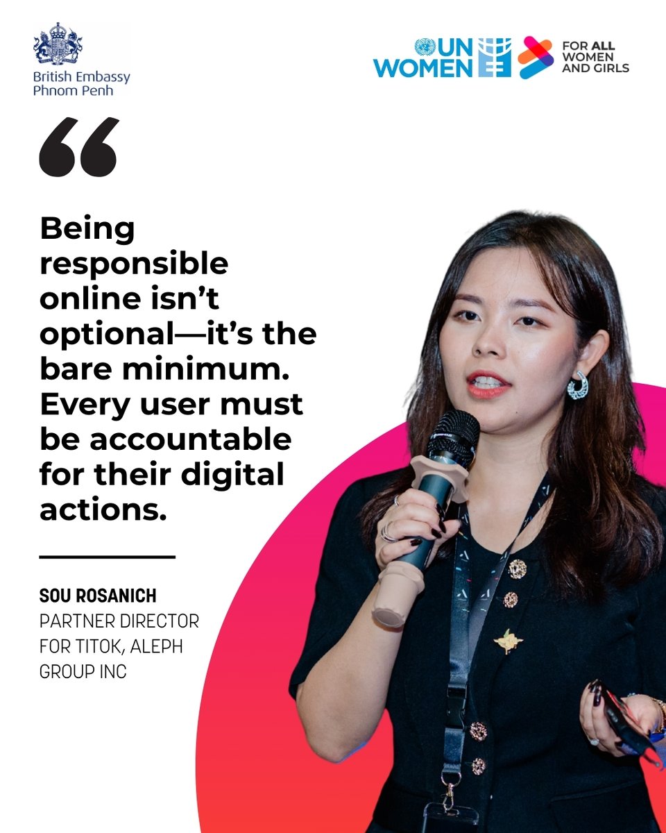 christinearab's tweet image. Digital violence is not just an online issue. It is a real-world threat to safety, dignity, equality, and democratic participation.

Co-hosted by @UN_Women and the British Embassy in Cambodia, a powerful high-level dialogue brought together voices from government, civil society,…