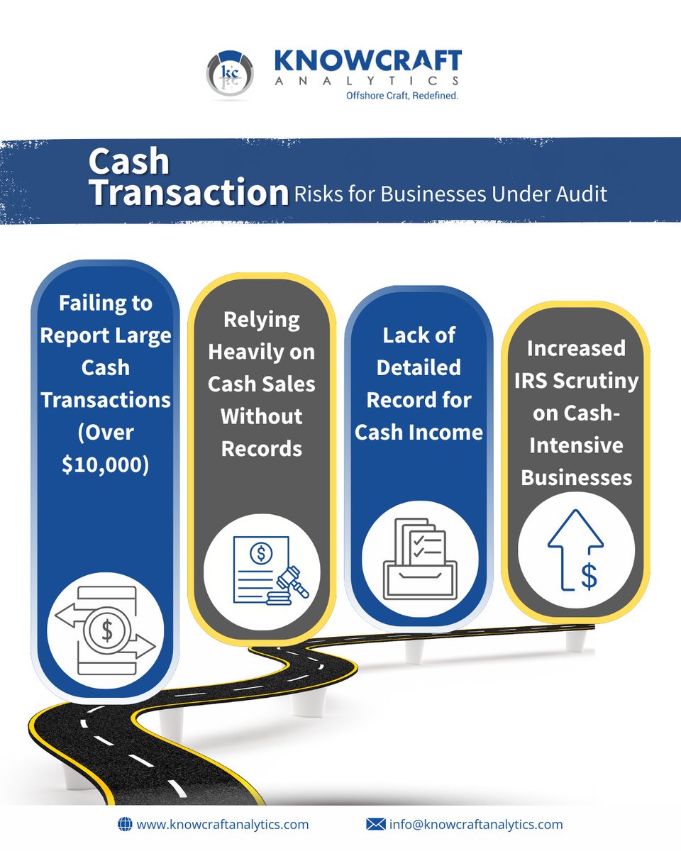 KnowcraftA's tweet image. Missing records on big transactions scream "audit me" to the IRS. Don't let sloppy records or heavy cash reliance hand the IRS your profits on a platter.
Audit-proof your operations before scrutiny hits. 

#KnowcraftAnalytics #IRSAudit #CashBusiness #TaxCompliance #TaxCompliance