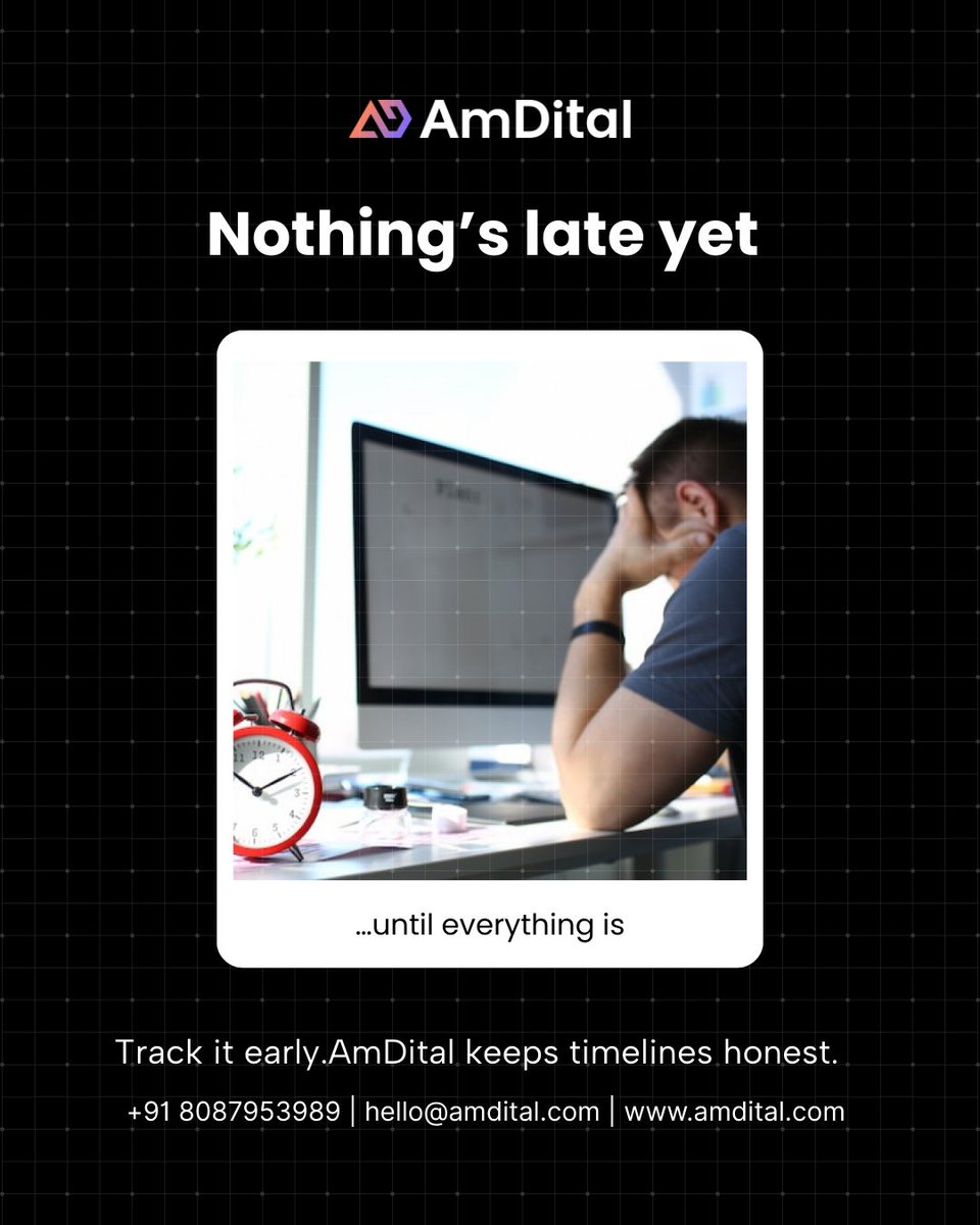 amdital's tweet photo. Deadlines don’t fail loudly they slip quietly.
AmDital makes every delay visible, keeping projects on time.

Get in Touch with Us
📞 Call: +91 8087953989
📩 Email: hello@amdital.com
🌐 https://t.co/fEiC7GAX0D

#DeadlineProblems #ProjectManagementLife #WorkSmarter #AmDital https://t.co/zFTcC4VTvE