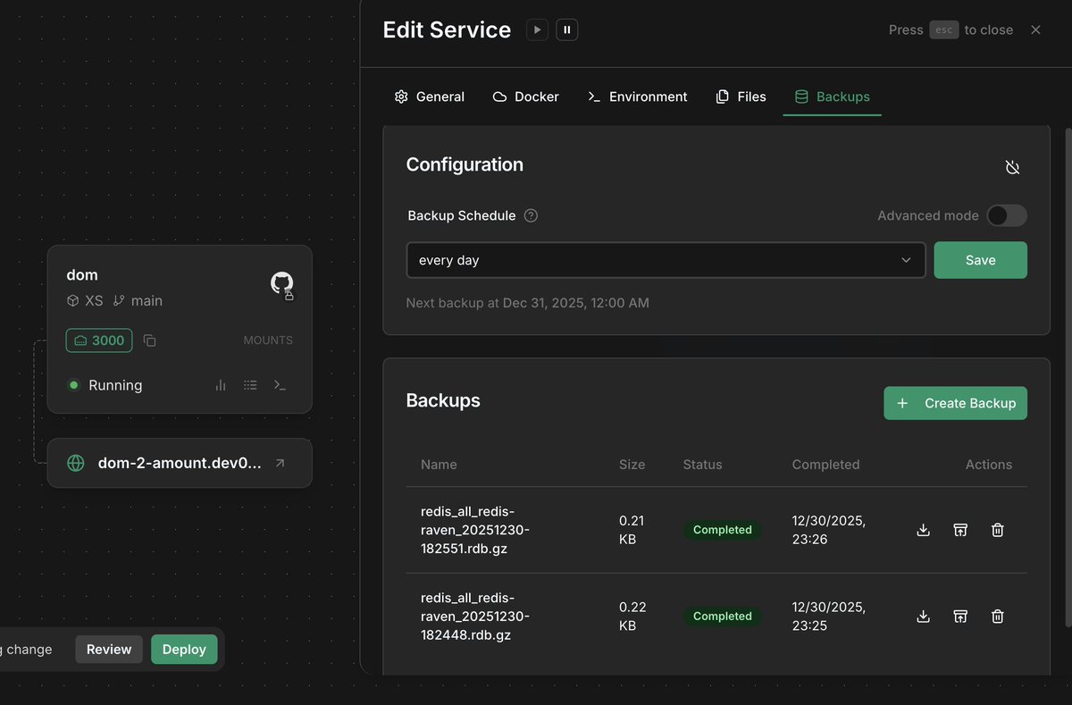 bultdev's tweet photo. 🔧 Changelog — Backups

• Automatic backups with flexible schedules
• Manual backup creation
• Download, restore, or delete backups
Built to keep your data safe. More reliability updates coming soon.

#aws #googlecloud #azure #DevOps https://t.co/e5OXuxefBH