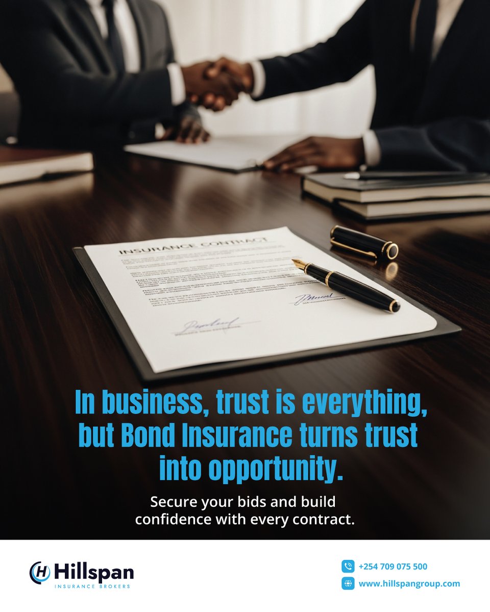 HillspanB's tweet photo. Win the bid. Build with confidence. 🏗️
 Contract Bond Insurance protects your commitments and strengthens trust,every step of the way.
📞 0709 075 500 | 📧 info@hillspangroup.com
#ContractBondInsurance #RiskManagement #Construction #BuildSmart #ProjectSecurity https://t.co/rlWEwWyBpU