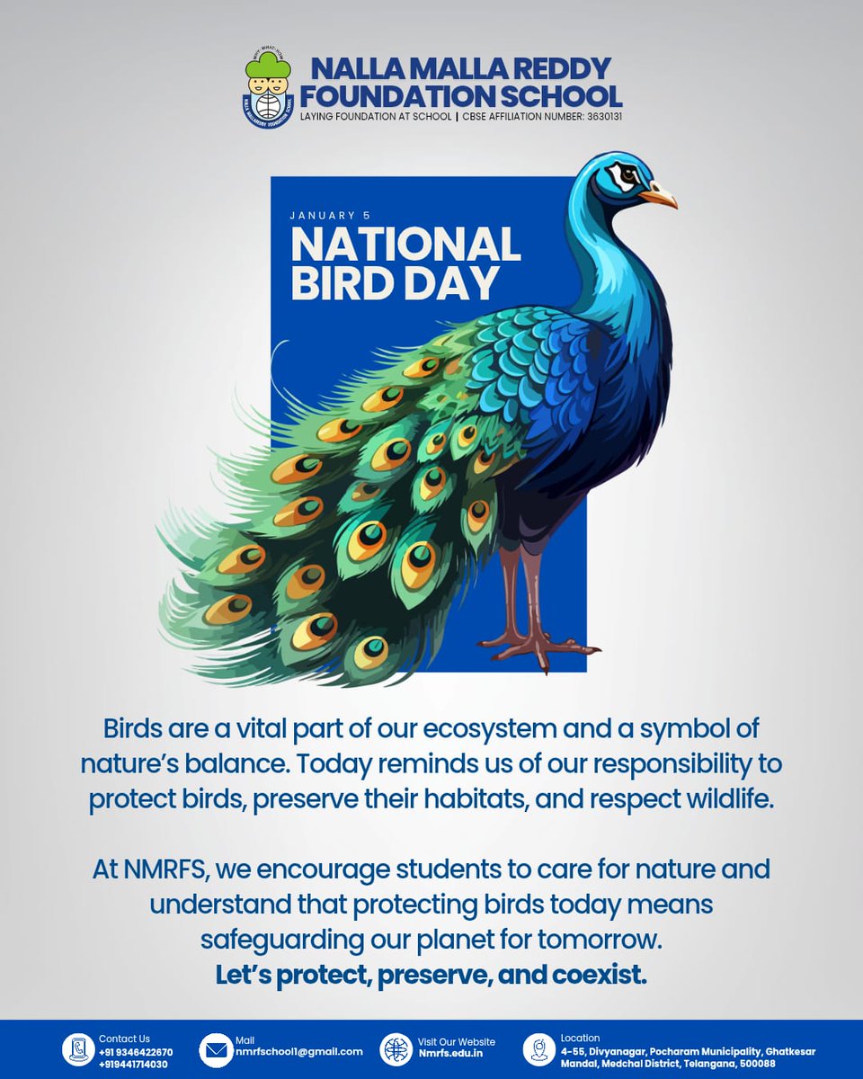 NMRFS_Official's tweet photo. π¦πΏ Celebrating National Bird Day β January 5 πΏπ¦
Birds color our skies and keep nature in balance. Today, we remind our young minds that caring for birds means caring for our planet.
#NationalBirdDay #ProtectBirds #SaveNature #EcoFriendlyEducation #NMRFS https://t.co/Rca381MDTv