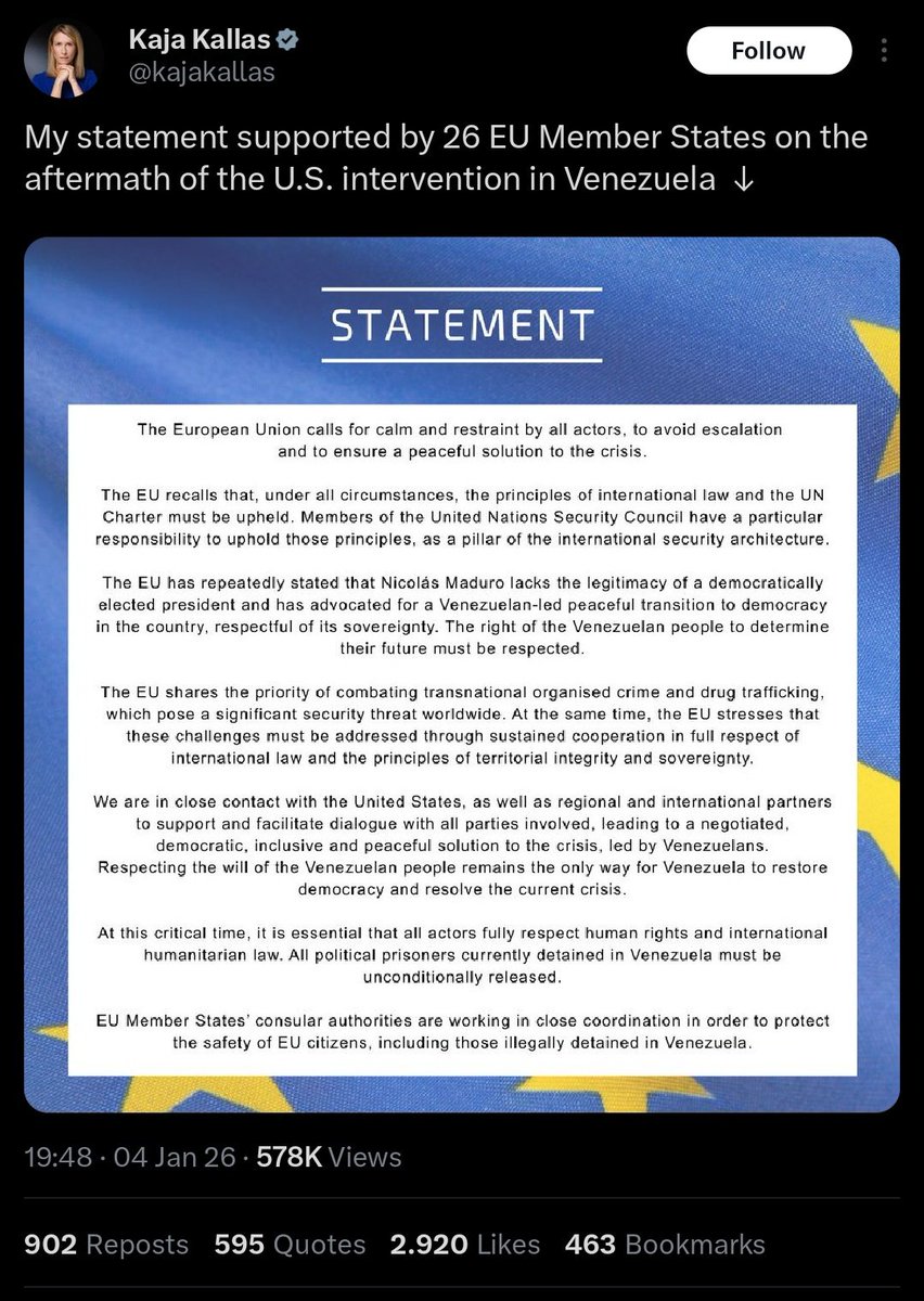 ClareDalyIRL's tweet image. Only a single EU Member State, Spain, has clearly rejected Trump's lawless assault on Venezuela and international law, signing up to a joint statement with Brazil, Chile, Colombia, Mexico and Uruguay.

Separately, 26 EU Member State governments (including Spain, excluding…