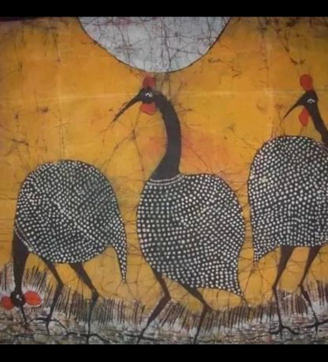 JaskillMaputo's tweet image. Art of the Day! "Guinea Fowl Grazing Under Full Moon". Buy at: ArtPal.com/Batik?i=320318…