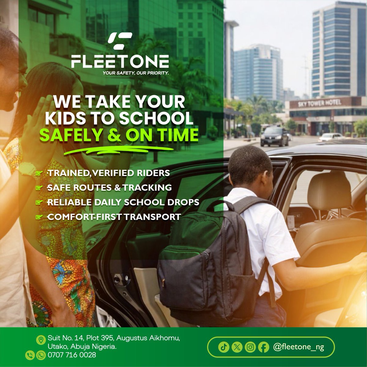 fleetone_ng's tweet photo. Your child’s journey to school should be safe, reliable, and stress-free.
At FleetOne, we provide trusted school transportation with trained, verified drivers, safe routes, and on-time daily drops — because your peace of mind matters. 🚸✨
#FleetOne #SchoolTransport #SafeRuns https://t.co/dq63jS2NwJ