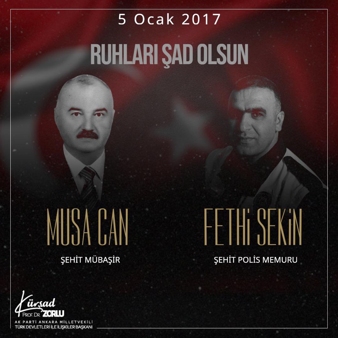 🇹🇷5 Ocak 2017’de İzmir Adliyesi’ne yönelik hain saldırıda şehit düşen kahraman polisimiz Fethi Sekin ve mübaşir Musa Can’ı rahmet ve minnetle anıyorum.

Görevleri başında gösterdikleri cesaret ve fedakârlık, milletimizin hafızasında daima yaşayacaktır.

Ruhları şad, mekânları