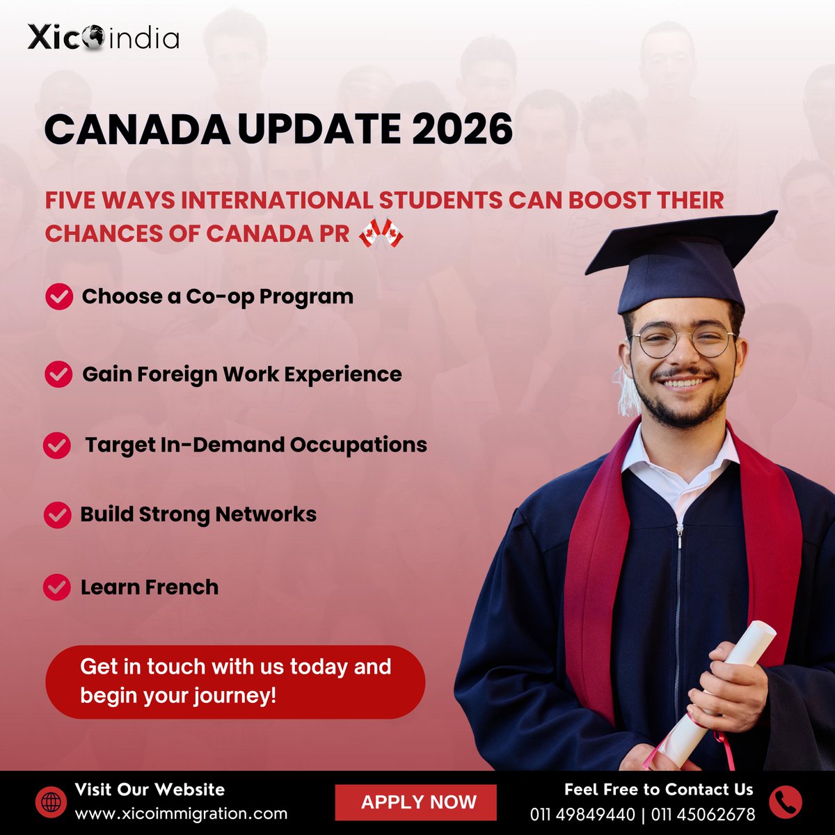 xicoindia_'s tweet image. Studying in Canada? Don’t wait till graduation to think about PR.

#CanadaPR #StudyToPR #PostStudyWork #WorkInCanada #XicoImmigration #JobsInCanada #WorkInCanada #StudentLifeCanada #CanadaVisa #InternationalStudents