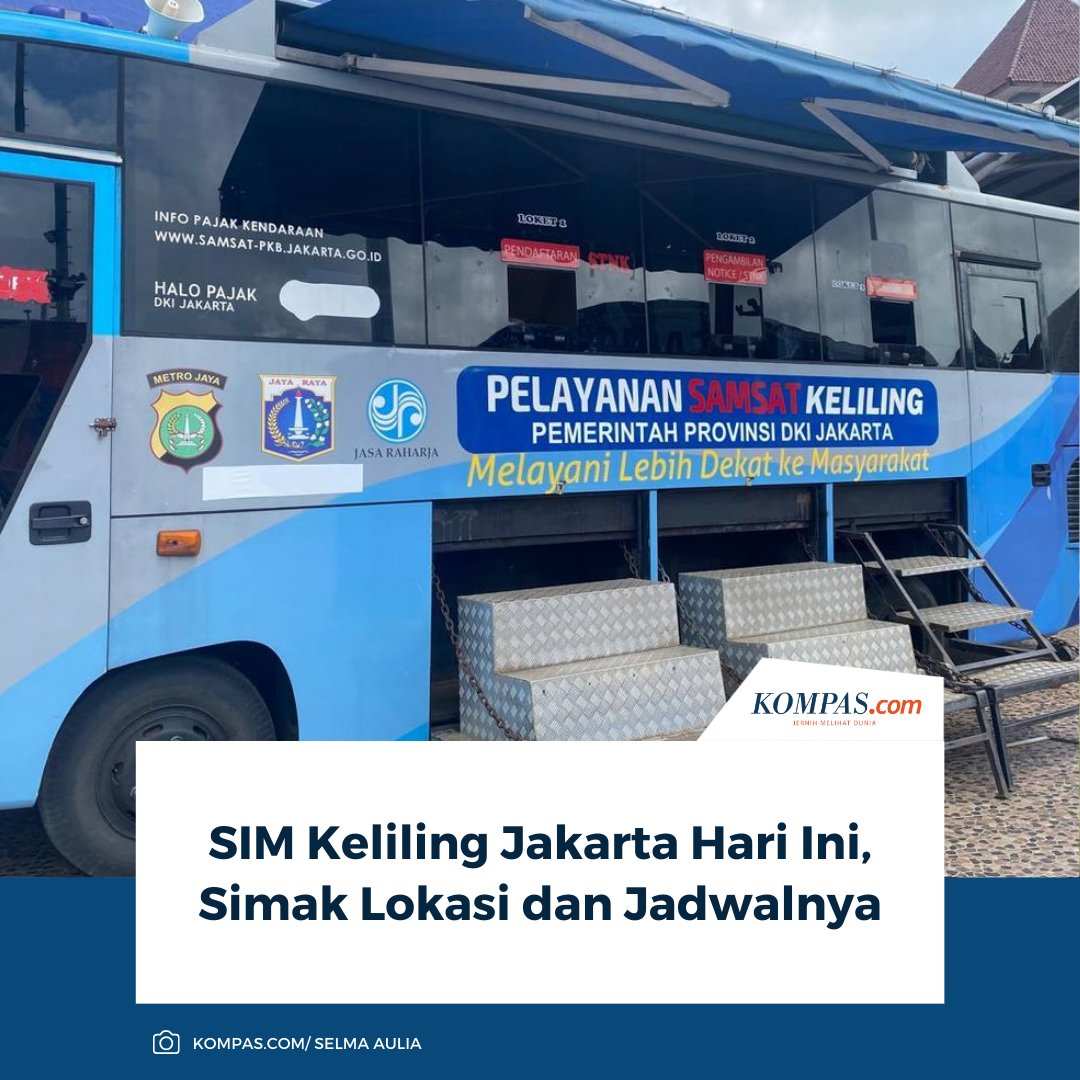kompascom's tweet photo. Layanan SIM Keliling Jakarta kembali beroperasi normal di awal 2026. Polda Metro Jaya menyiapkan lima titik layanan di berbagai wilayah untuk memudahkan perpanjangan SIM tanpa harus ke Satpas.
Baca Selengkapnya 👇🏻
https://t.co/fr27QmtoFM
~NA #SIMKeliling #InfoSIM https://t.co/X4RKqb6yj3