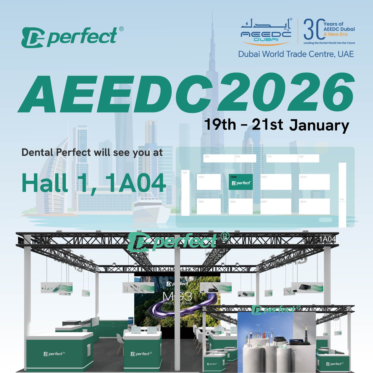 EndoPerfect's tweet photo. The future of dentistry is here. 
We’re at #AEEDC2026!

🚀 Visit Dental Perfect at Hall 1, Booth 1A04​ to touch, test &amp; talk innovation.

🗓️ Jan 19-21, 2026 | 
📍 Dubai World Trade Centre

See you in Dubai! 

#DentalPerfect #DentalExpo #DentalTech https://t.co/yNLX01zqYa