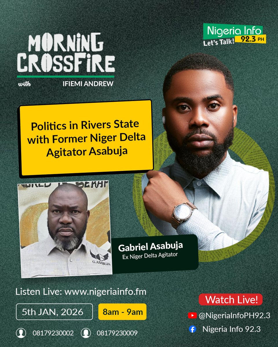 NigeriaInfoPH's tweet image. 🙋🏽‍♀️ Do you think the coming election is gradually becoming an upland–riverine contest?

📻Listen: nigeriainfo.fm/port-harcourt/…

📲 0817 923 0002
📩 0809 030 6416
.
#NigeriaInfoMCF | #letstalk | @IfiemiAndrew