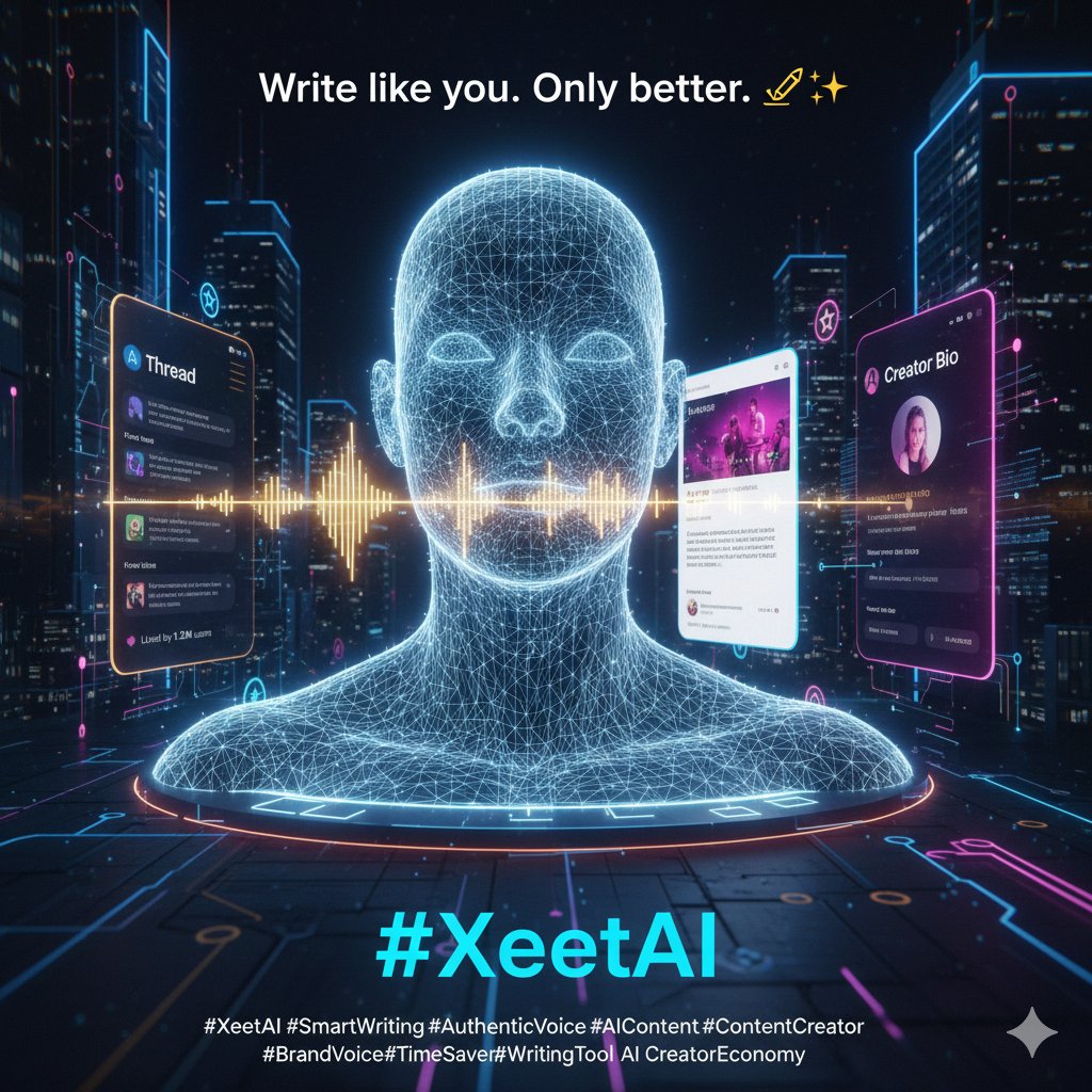 PaulJpcatilo01's tweet photo. Write like you. Only better. ✍️✨
@xeetdotai doesn’t replace your voice it amplifies it. Get personalized, on-brand content in seconds, without losing what makes you you.
From tweets to threads, blogs to bios stay authentic, save hours.
#XeetAI #SmartWriting #AuthenticVoice #AIContent #ContentCreator #BrandVoice #TimeSaver #WritingTool #AI #CreatorEconomy