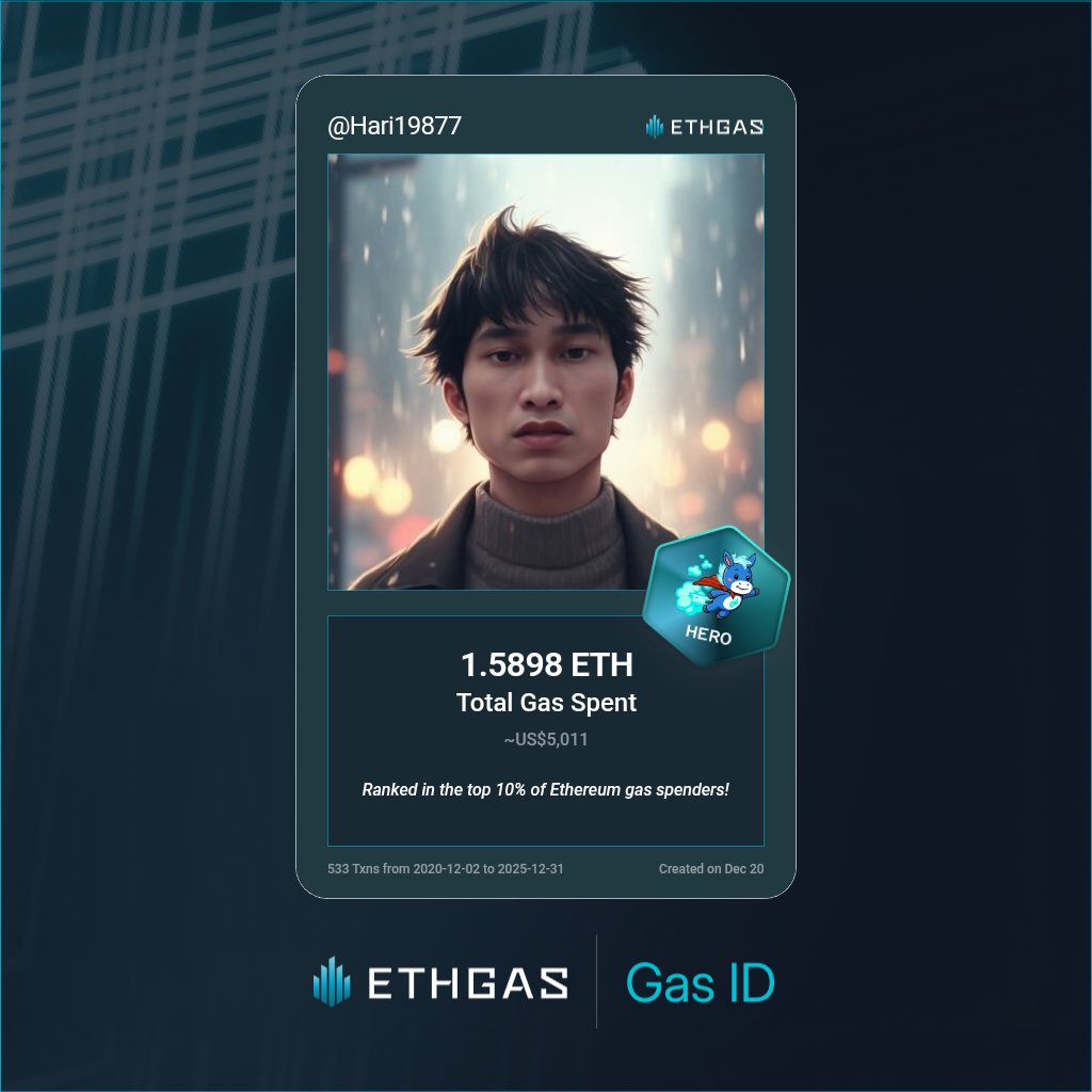 Leveled up in the Great Gas Reckoning with ETHGas! 💪

Hero Jack status: 1.5898 ETH gas spent, 1000 Beans earned—supporting the Gasless Future!

Claim your Gas ID at ethgas.com/community/gas-…