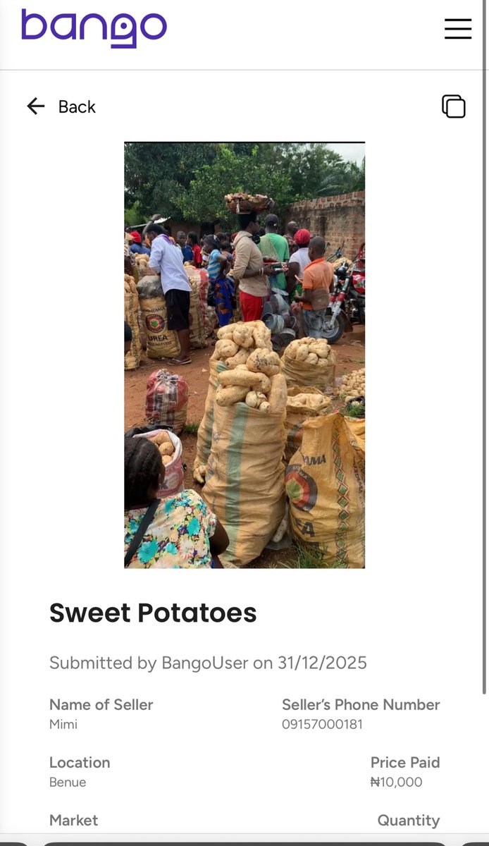 ThisIsAdemuyiwa's tweet image. Potatoes O’clock ..

Big sacks of sweet potatoes. 

Two users..

Two regions in Nigeria…

Sokoto — N12,000

Benue — N10,000

#BuildingBango