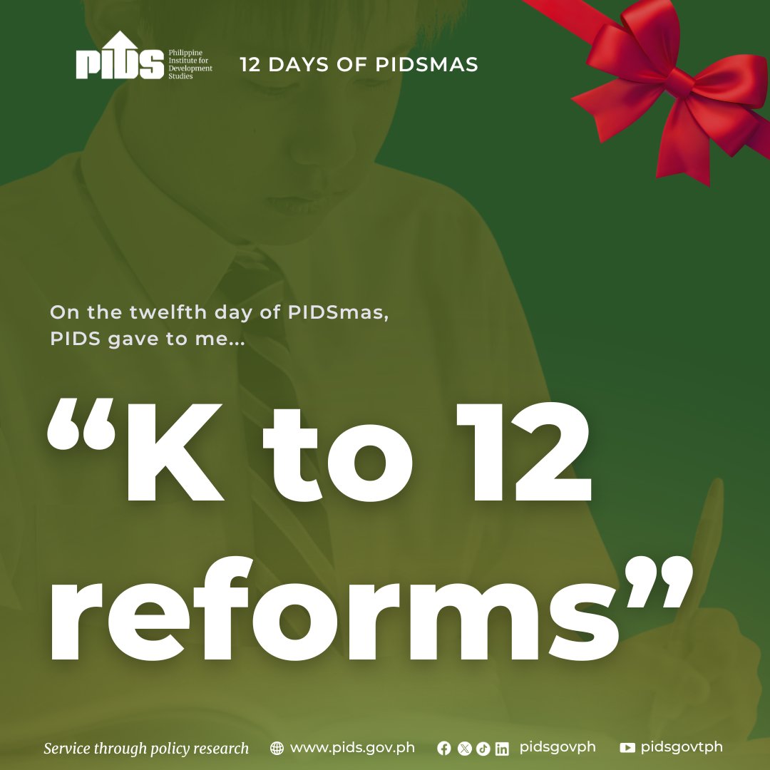 pidsgovph's tweet image. On the twelfth day of #PIDSmas, we highlight a PIDS study reviewing CHED Policies, Standards, and Guidelines before and after the K to 12 reforms.

Read: bit.ly/pidsdp2025-13

#Kto12 #HigherEducation #CHED