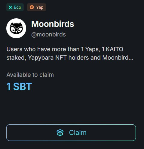 ryanholt7dz's tweet photo. Kaito x Moonbirds SBT

You qualify if you have⤵️

• More than 1 Yap
• At least 1 KAITO staked
• A Yapybara NFT
• Moonbirds Mythics or Oddities https://t.co/UvINT96IZI
