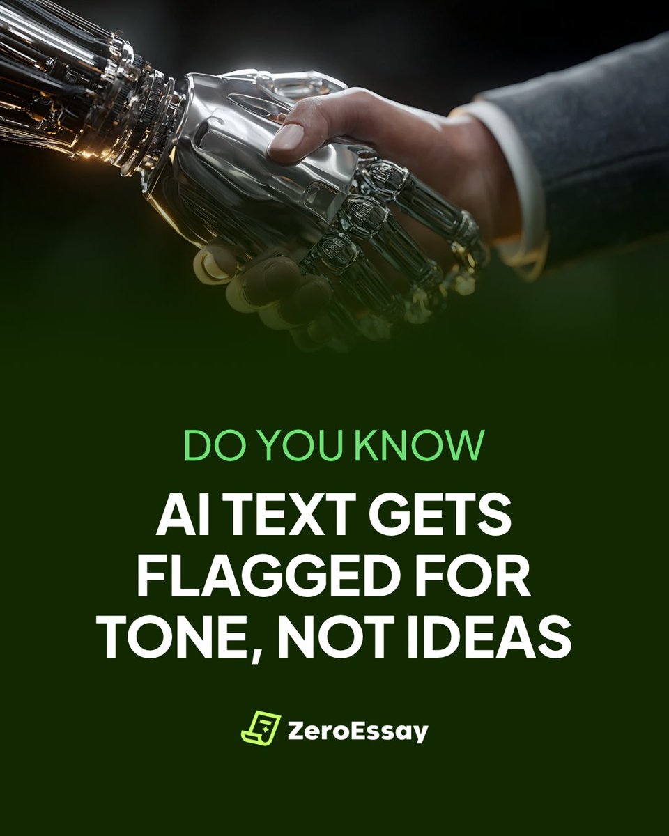 ZeroEssayAI's tweet photo. Most AI text gets flagged not for what it says, but for how it sounds — too clean, too robotic. AI Humanize fixes that by giving your writing a natural, human tone again.#humanizer #aiwriting https://t.co/nglUZB5rAB
