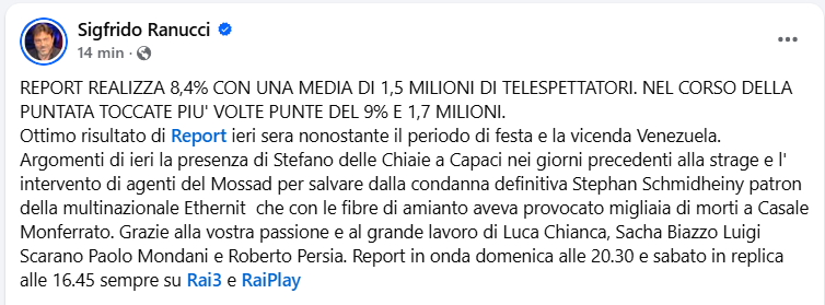 Povero gasparri.
#Report 
#Reportrai3
#ascoltitv
#5gennaio