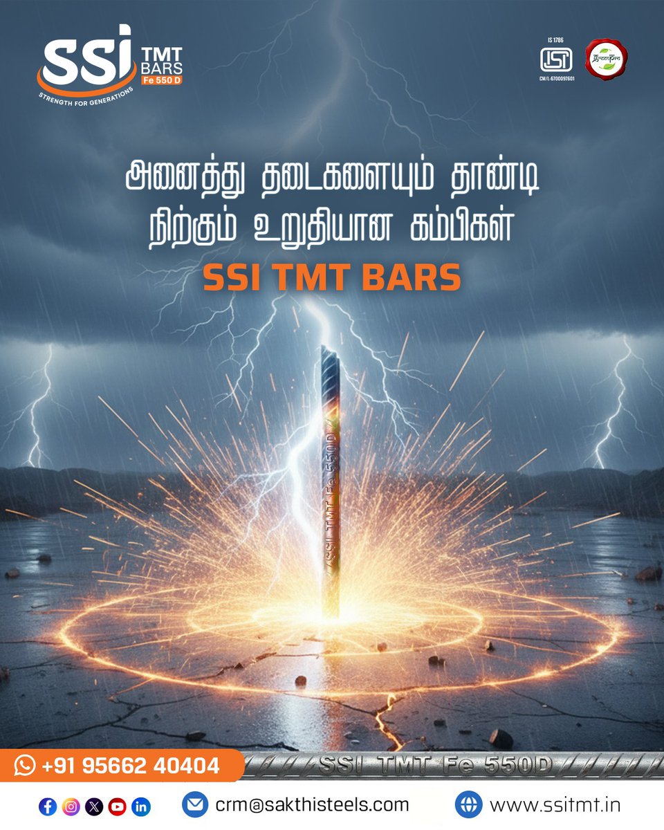 ssitmtbar's tweet image. Engineered to withstand extreme stress and heavy loads. SSI TMT Bars deliver unmatched strength for structures that stand firm for generations.

Call: +91 9566240404
Visit us: crm@sakthisteels.com

#SSITMT #BuildWithConfidence #Fe550DSteel #ISICertified