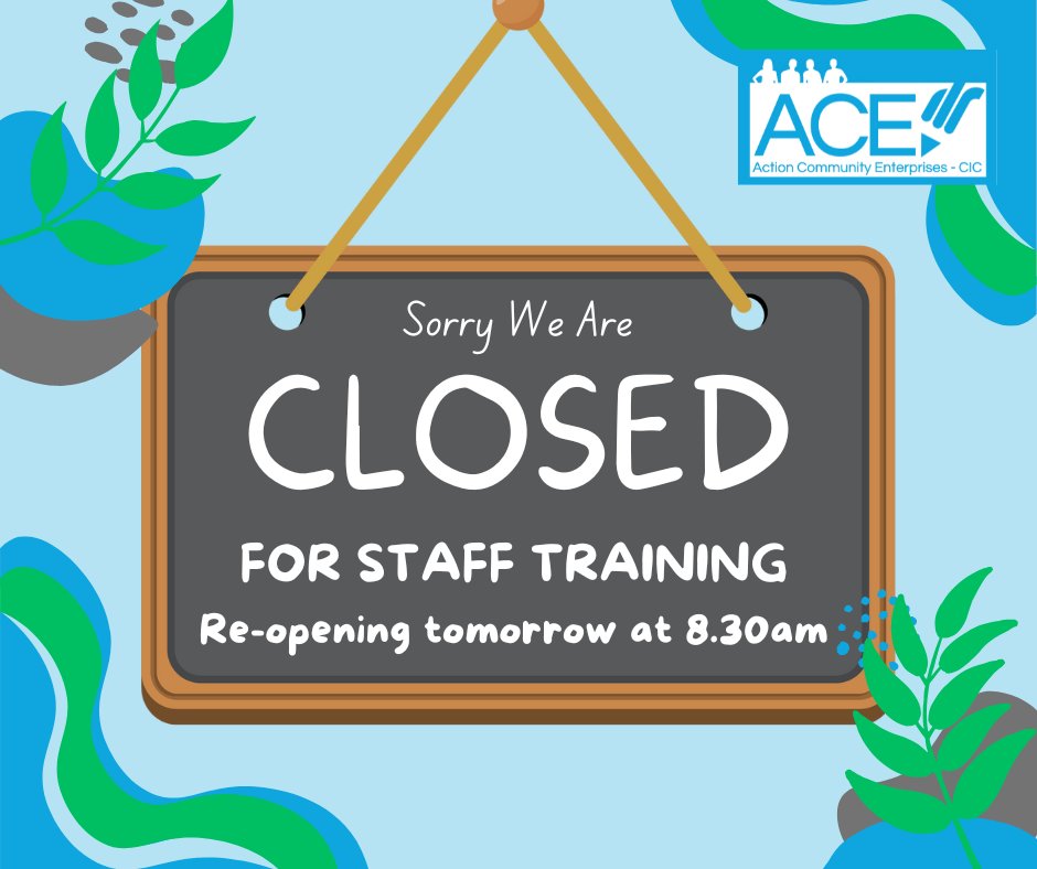 We are closed today (Monday 5th Jan) for staff training. We will be re-opening as normal tomorrow (Tuesday 6th Jan). Apologies for any inconvenience 🙏