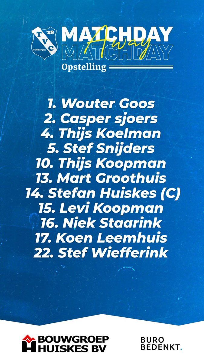 🔵 𝐓𝐕𝐂 '𝟐𝟖 𝐢𝐧 𝐓𝐮𝐫𝐤𝐢𝐣𝐞 🇹🇷

De opstelling van onze jongens tegen HSC '21