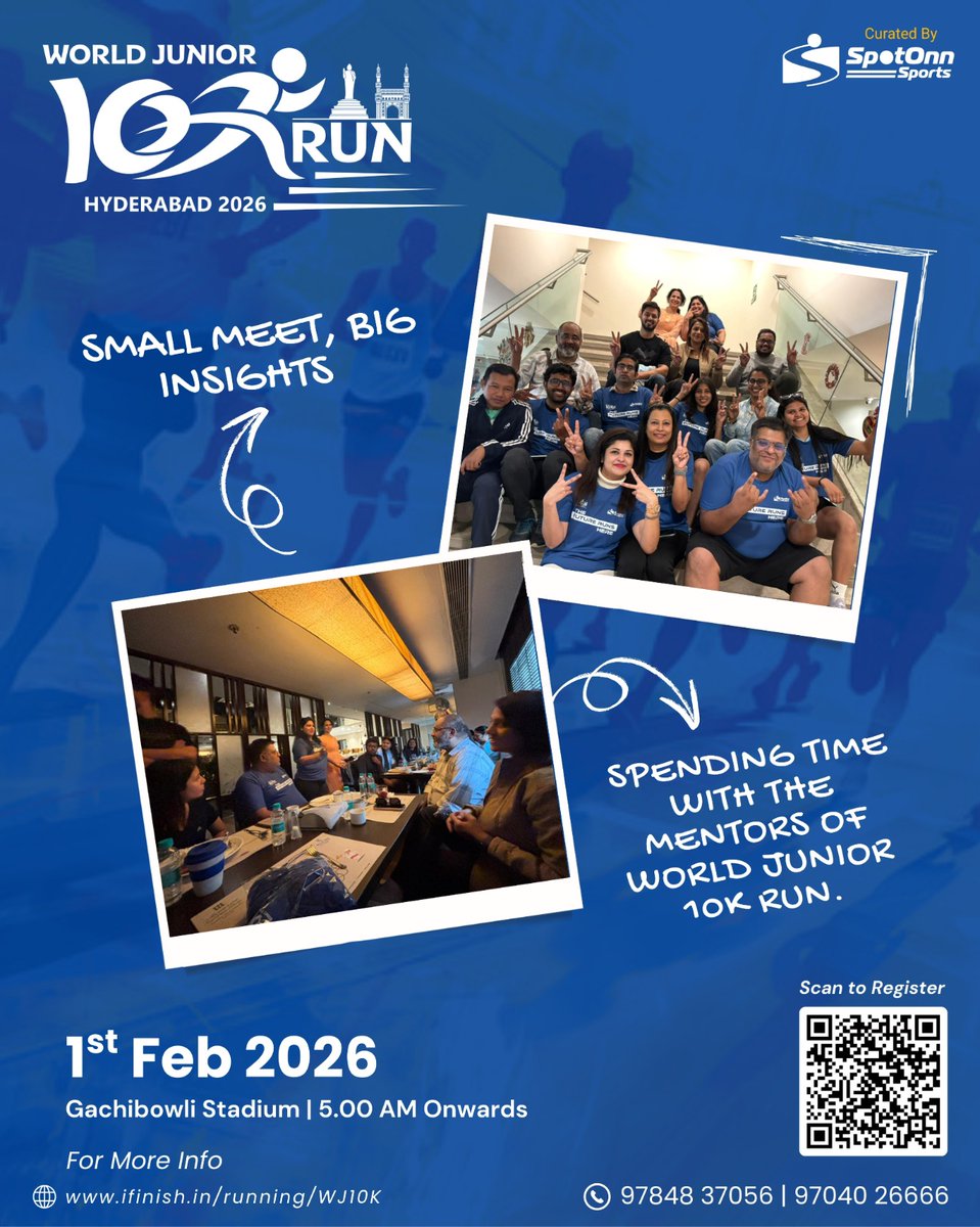 wjunior10krun's tweet photo. Small Meet, Big Insights! 🚀
The World Junior 10K Run Mentors Meet happened today 
REGISTRATIONS OPEN :🎟️ https://t.co/roHtZt99p4

Event Details:‼️ Date: 1st Febrauary 2026 , Sunday🏃‍♀️
Venue : Gachibowli Stadium ,Hyderabad
Reporting Time: 5.00 am Onwards

🏆 84 Prizes https://t.co/wpLIsSiEn9